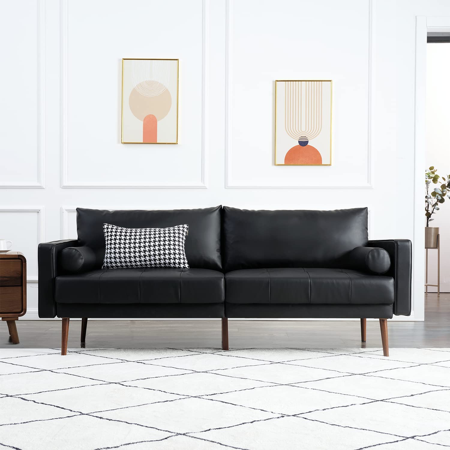 73 Inch 3-Seater Sofa Couch Hand-Stitched Cushion & Pillows | Vonanda