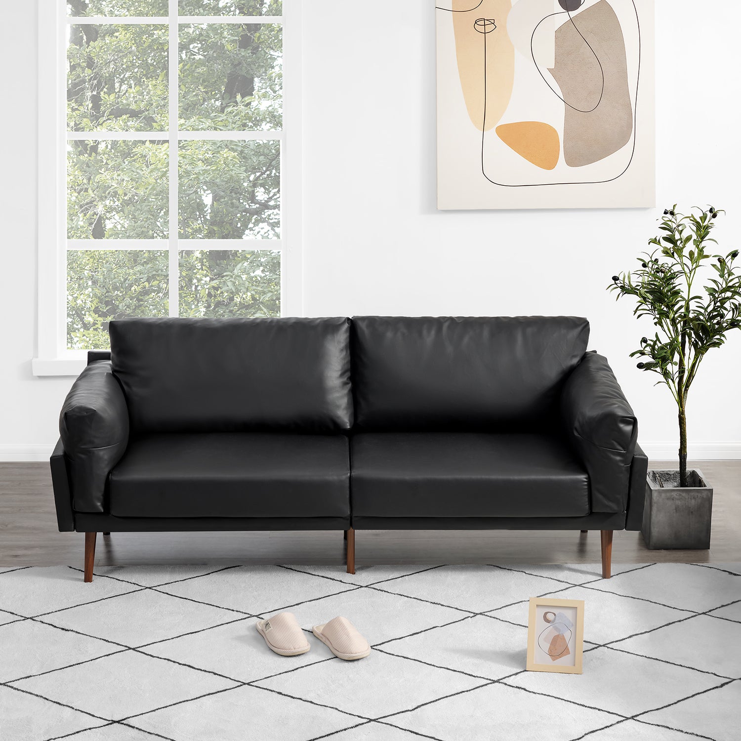 Flora Faux Leather Sofa, Black
