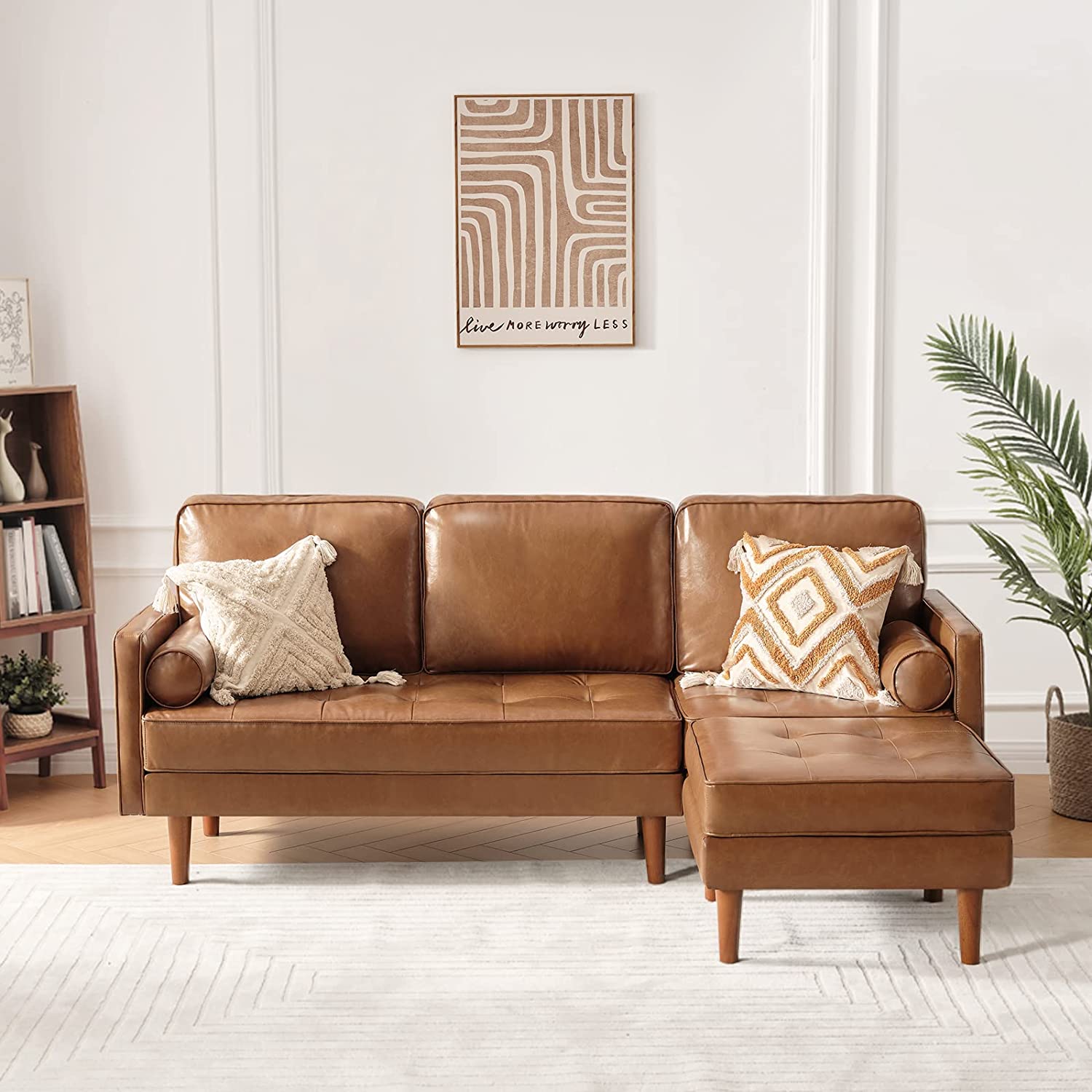 Vonanda Sofa Couch, Sectional Sofa Faux Leather Couch for Living Room and Small Space, L Shaped Couch with Reversible Chaise and Tufted Seat Cushion