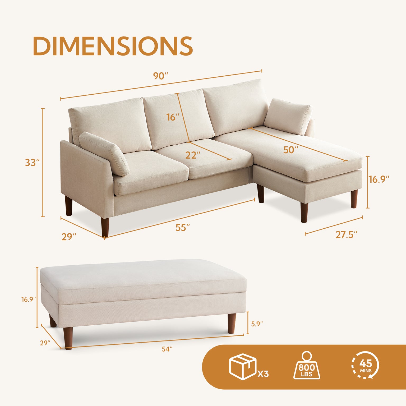 Zandra Linen Sectional Sofa