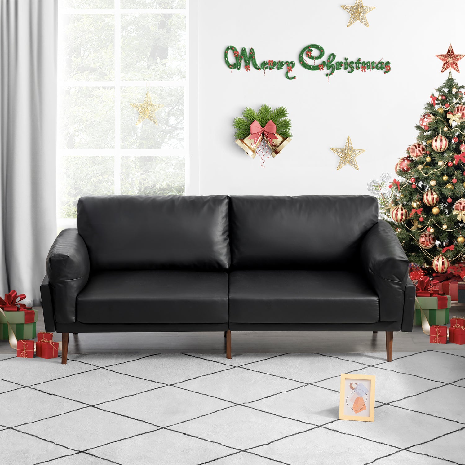 Flora Faux Leather Sofa, Black
