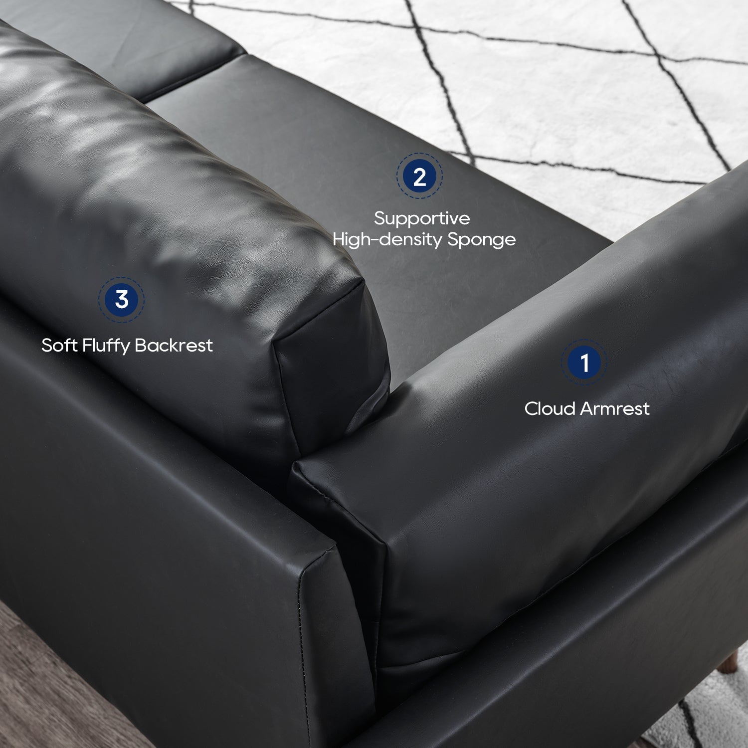 Flora Faux Leather Sofa, Black