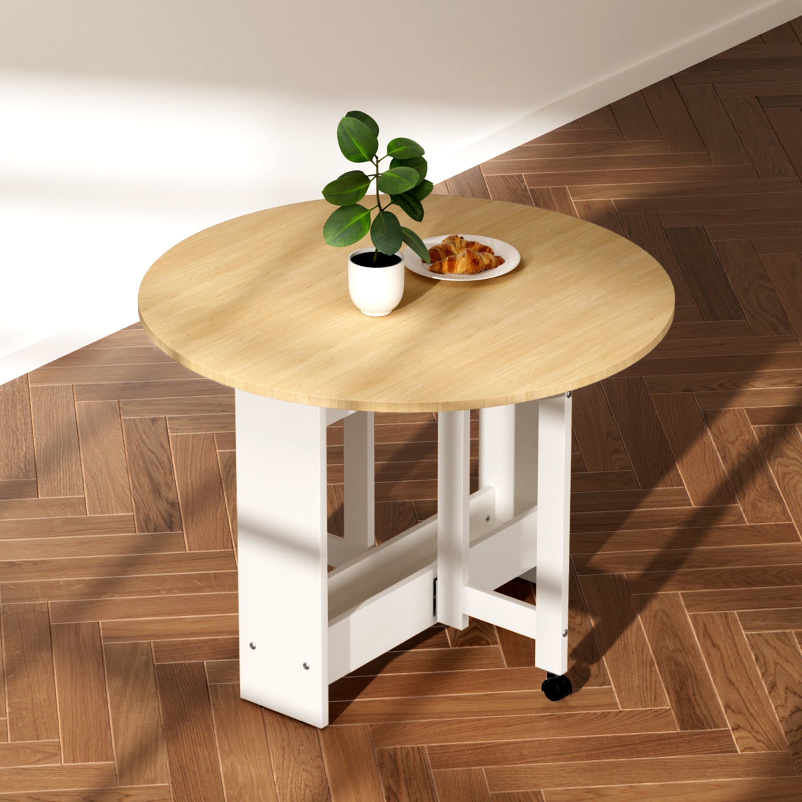 Kasshom Round Drop-Leaf Folding Dining Table