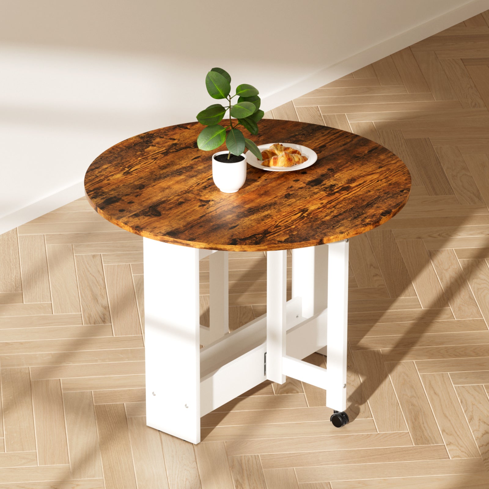 Kasshom Round Drop-Leaf Folding Dining Table