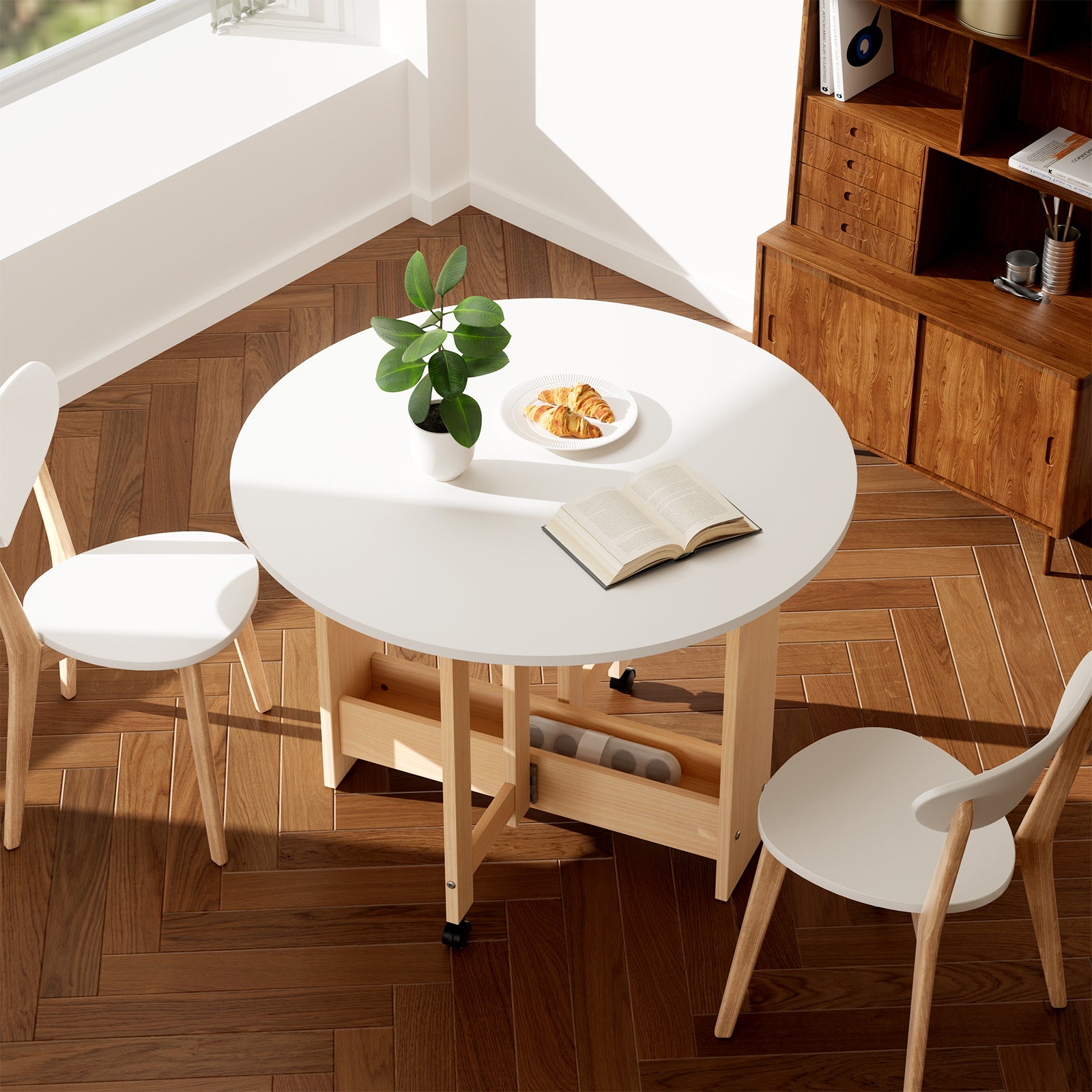 Kasshom Round Drop-Leaf Folding Dining Table
