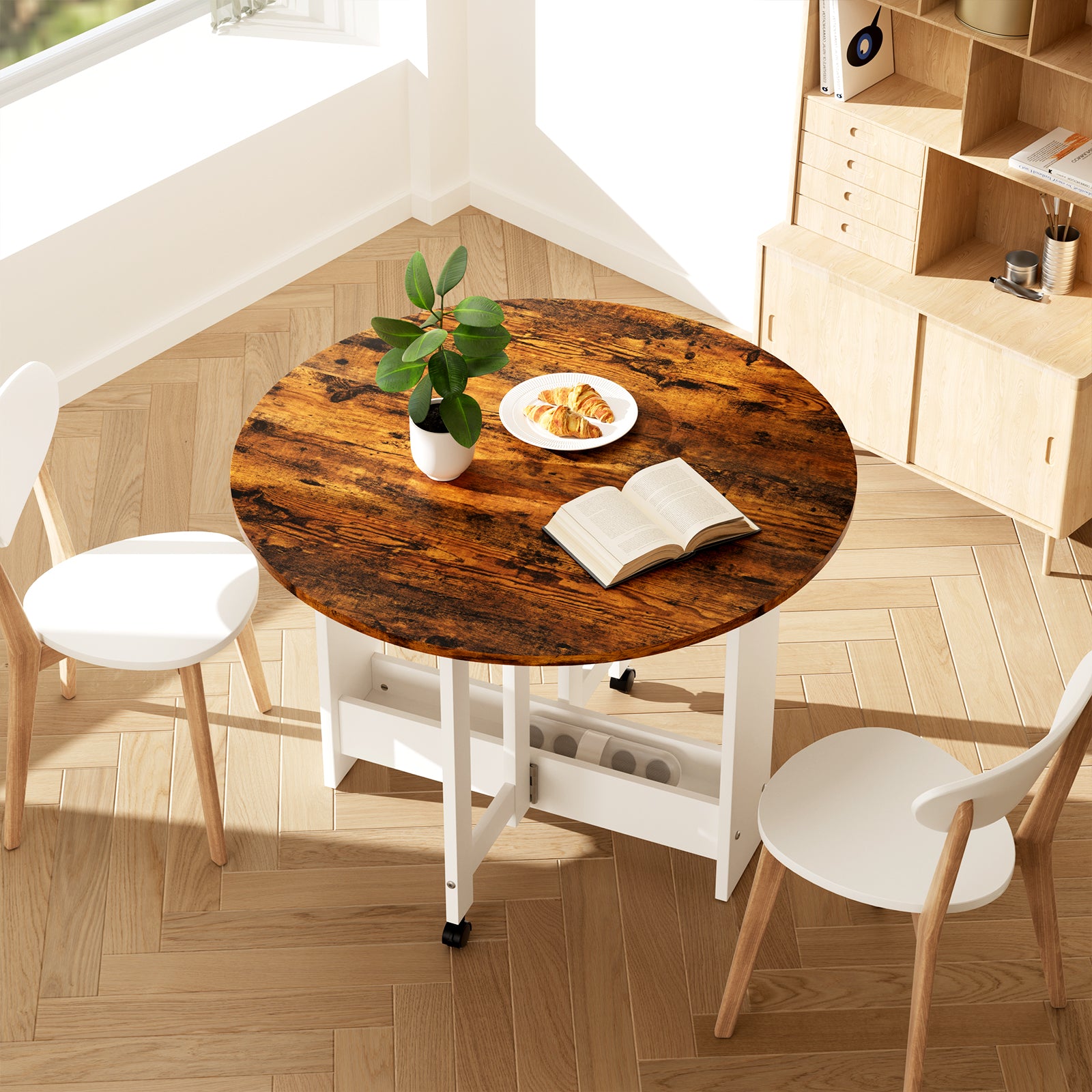 Kasshom Round Drop-Leaf Folding Dining Table