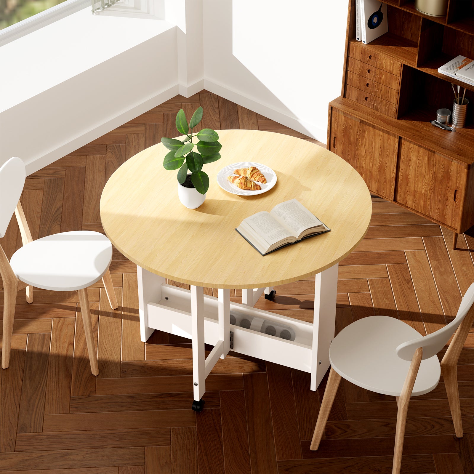 Kasshom Round Drop-Leaf Folding Dining Table