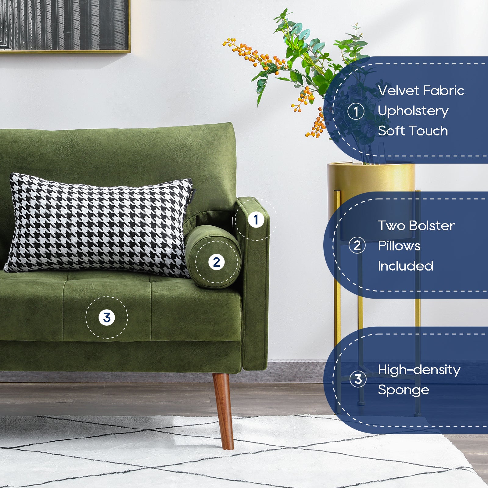 Nora Velvet Sofa, Green