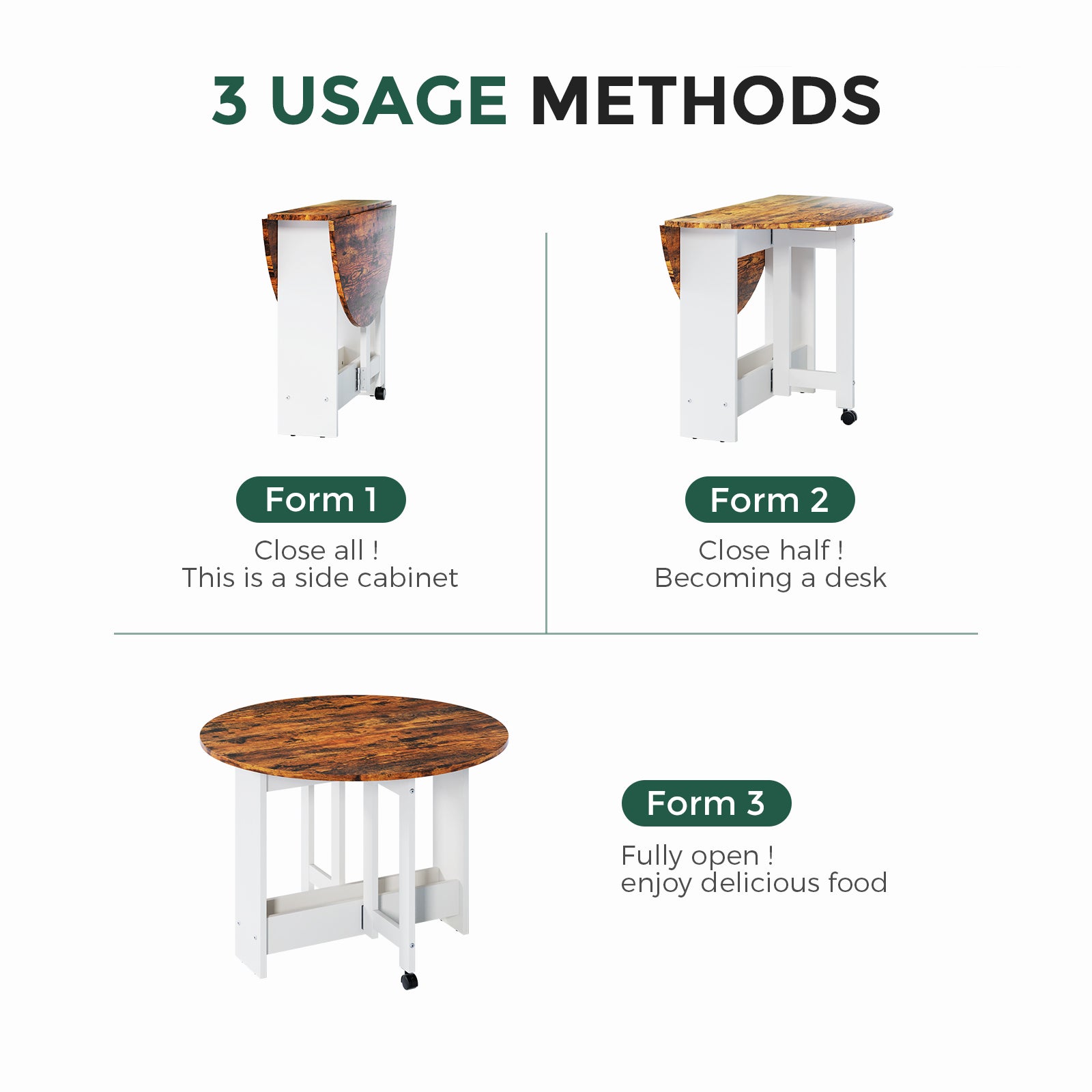 Kasshom Round Drop-Leaf Folding Dining Table