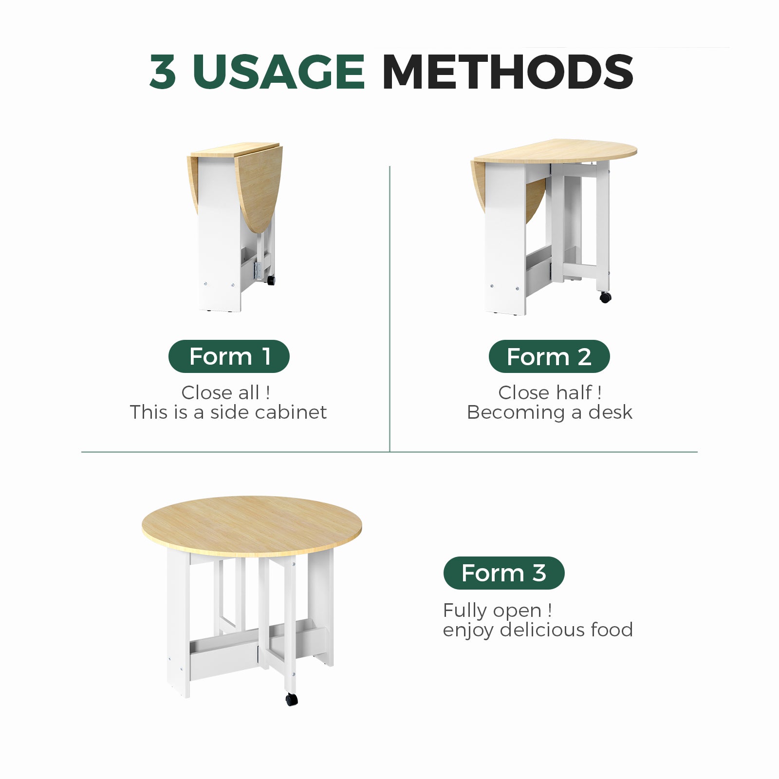 Kasshom Round Drop-Leaf Folding Dining Table