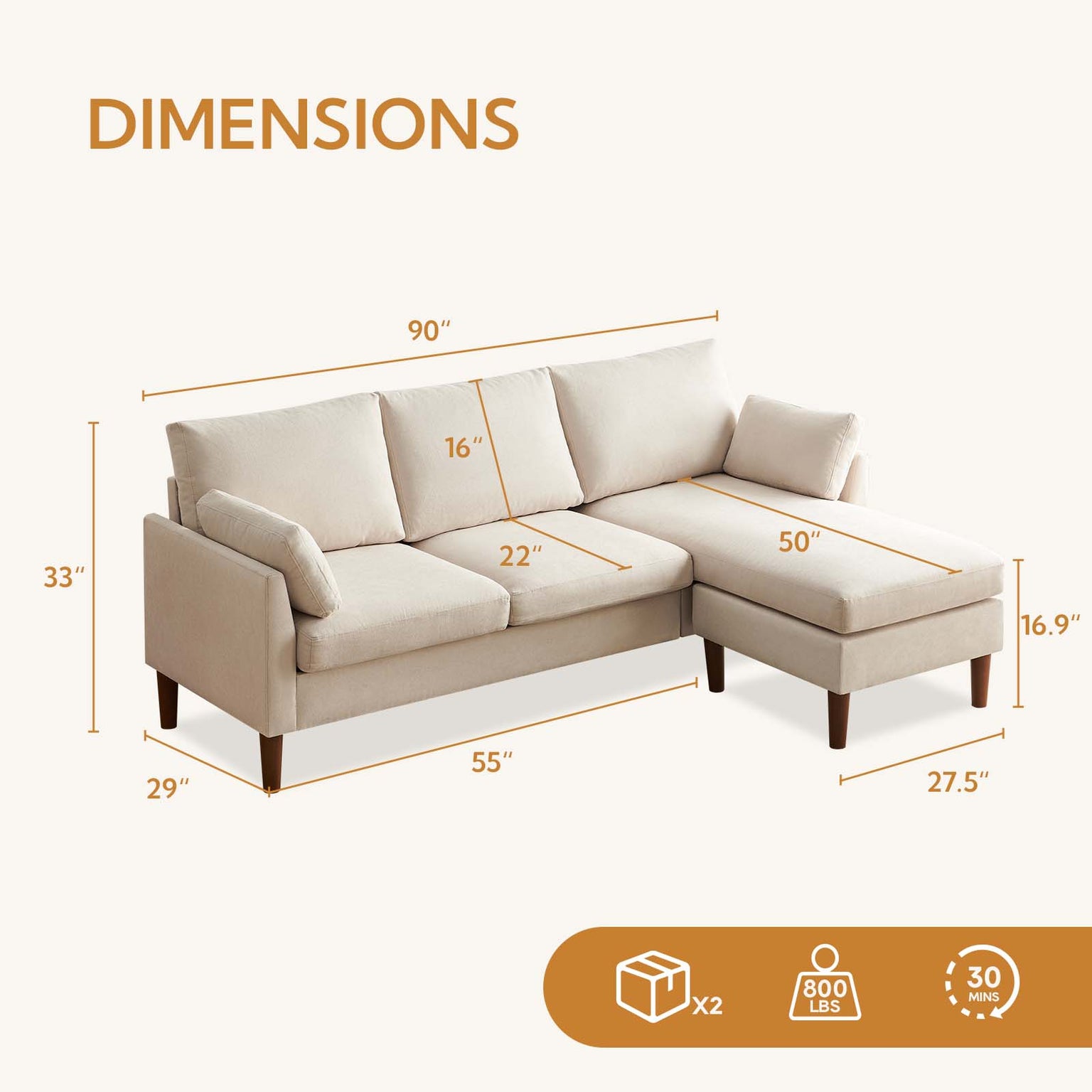 Zandra Linen Sectional Sofa