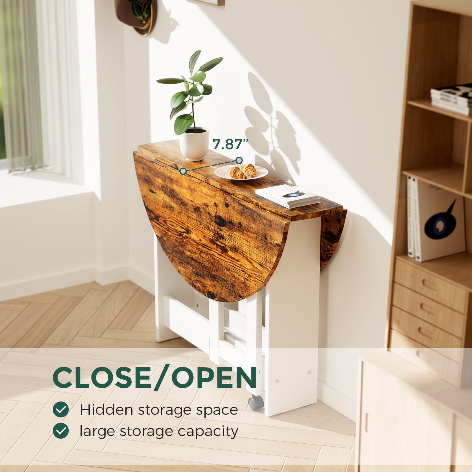 Kasshom Round Drop-Leaf Folding Dining Table
