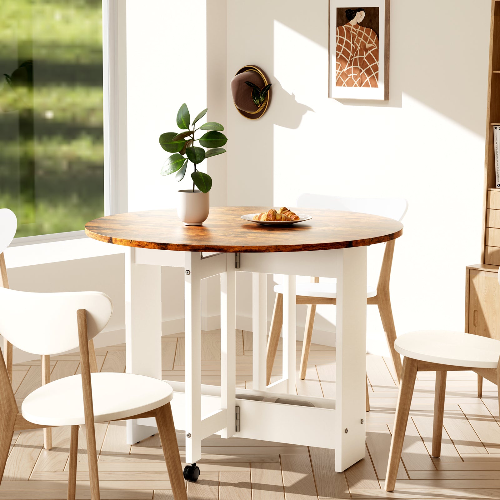 Kasshom Round Drop-Leaf Folding Dining Table