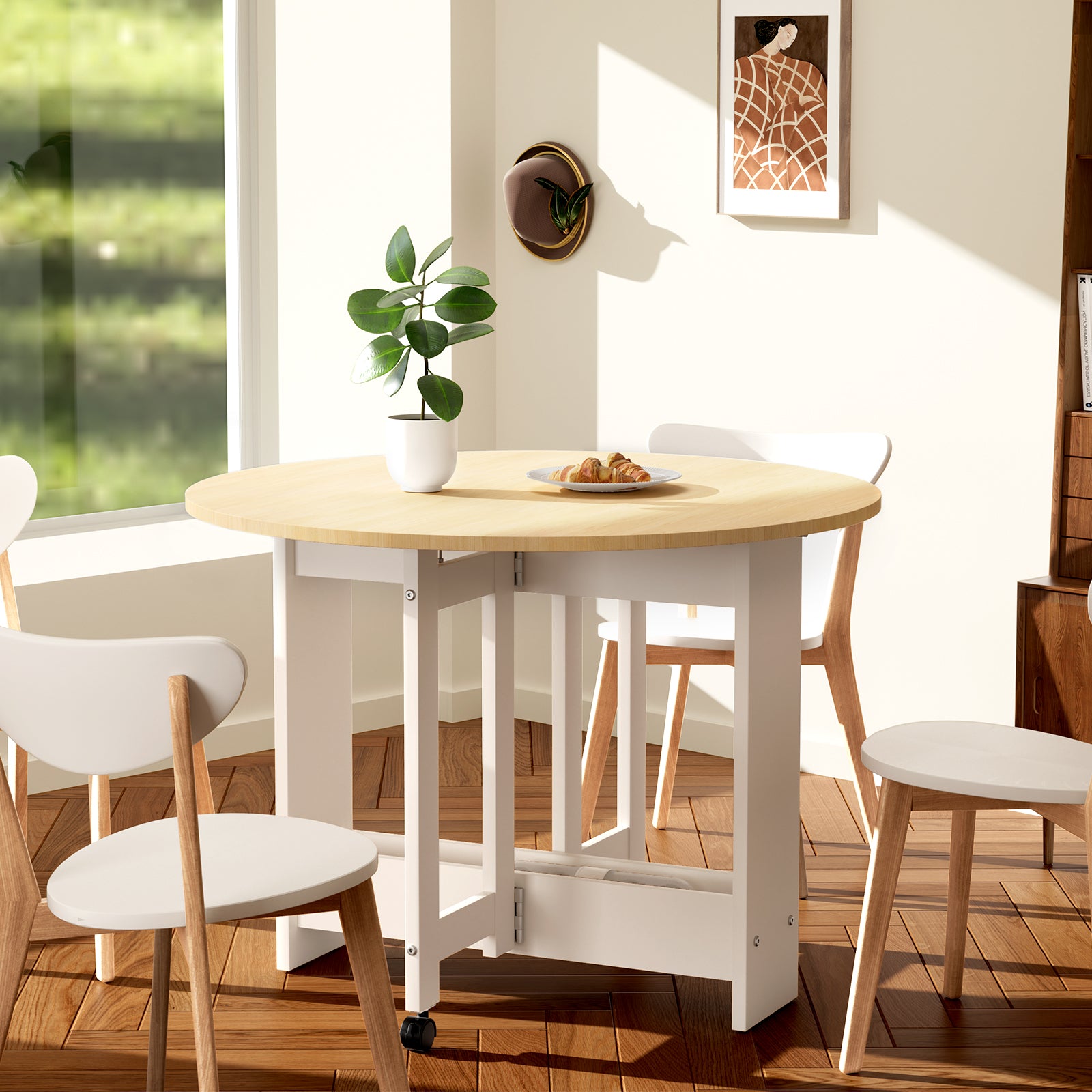 Kasshom Round Drop-Leaf Folding Dining Table
