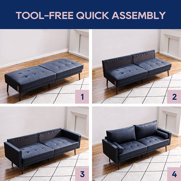 73 Inch 3-Seater Sofa Couch Hand-Stitched Cushion & Pillows | Vonanda