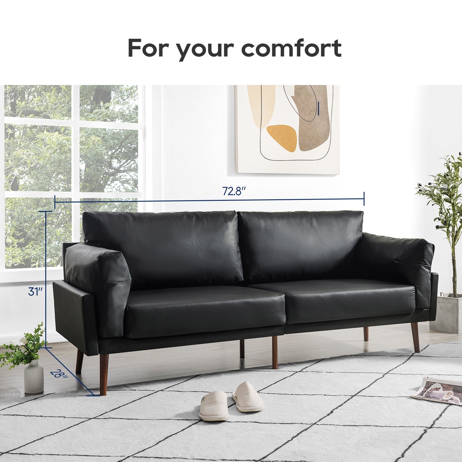 Flora Faux Leather Sofa, Black
