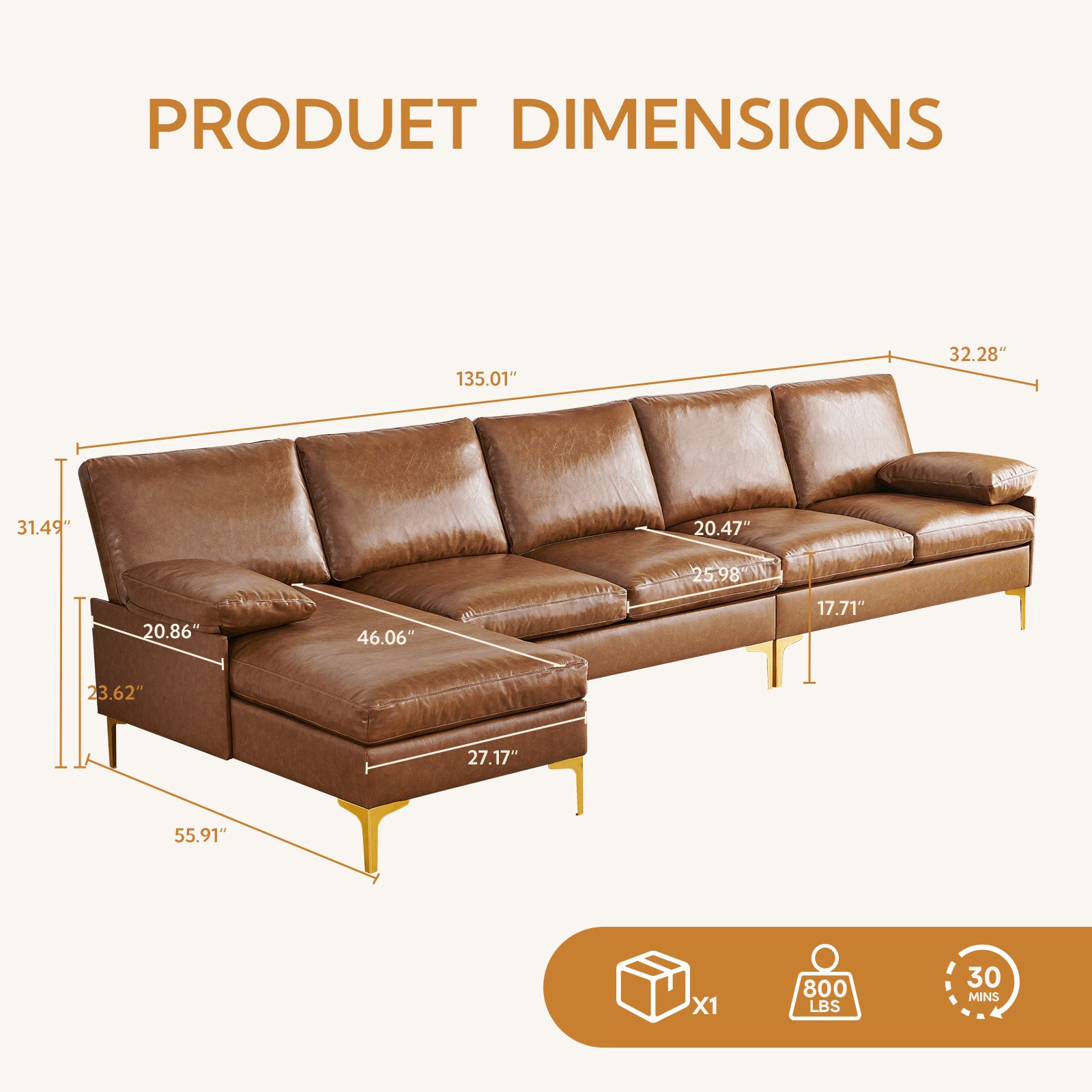Irostan Faux Leather Sectional Sofa