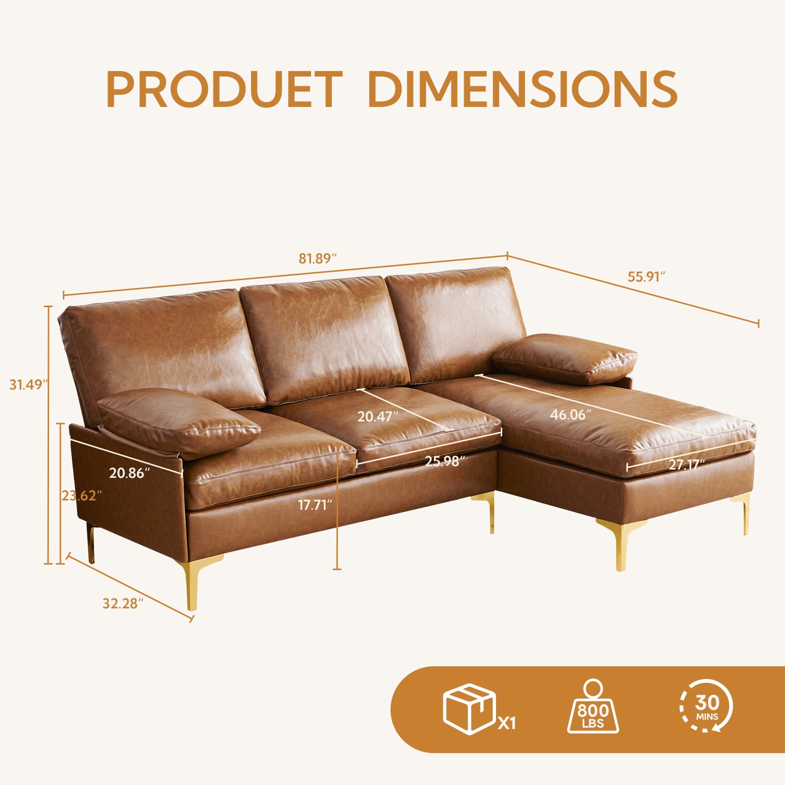 Irostan Faux Leather Sectional Sofa