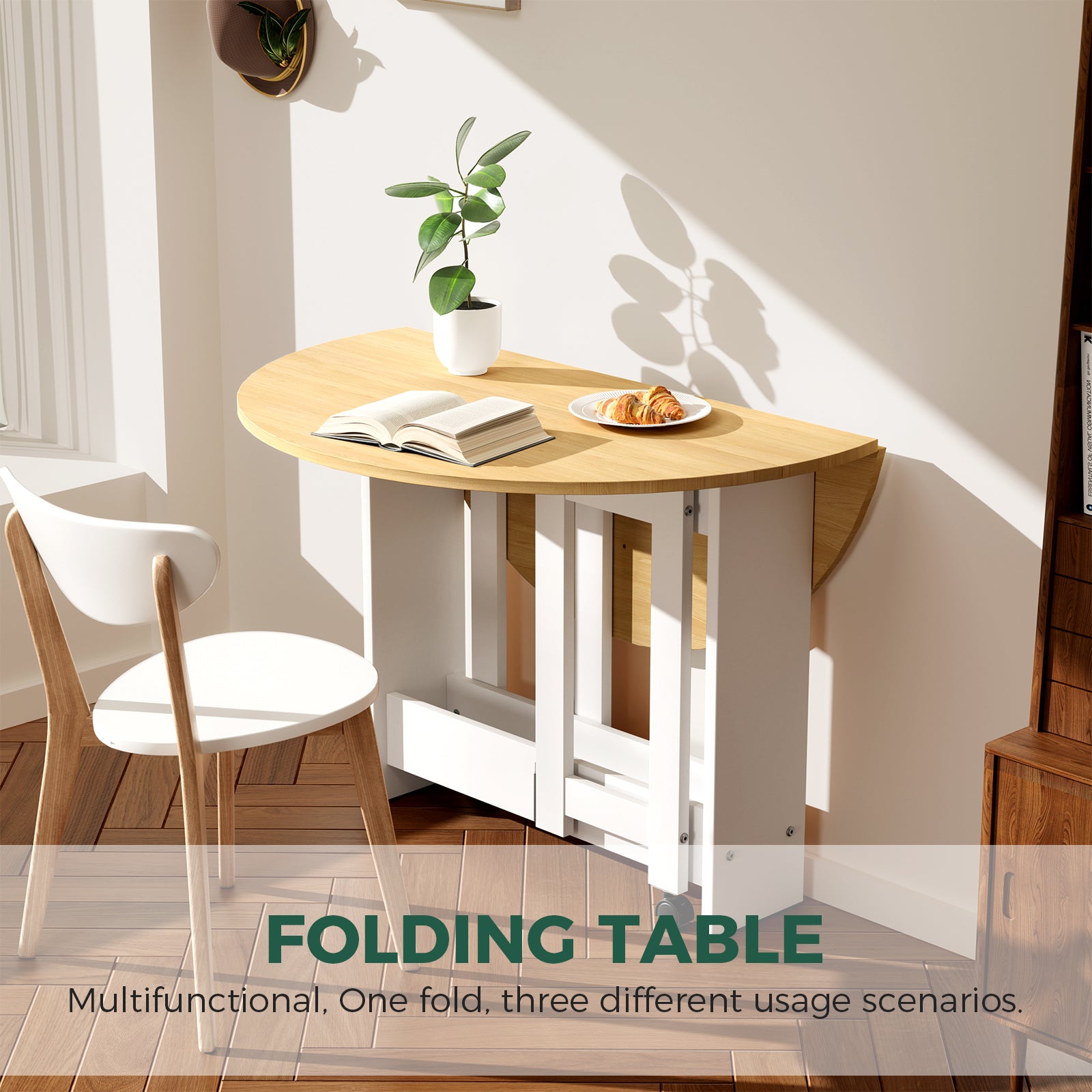 Kasshom Round Drop-Leaf Folding Dining Table