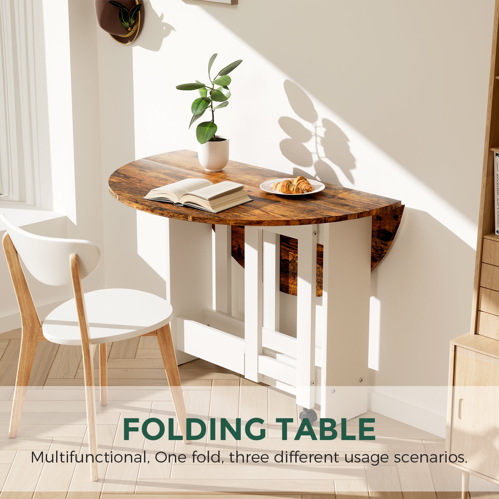 Kasshom Round Drop-Leaf Folding Dining Table