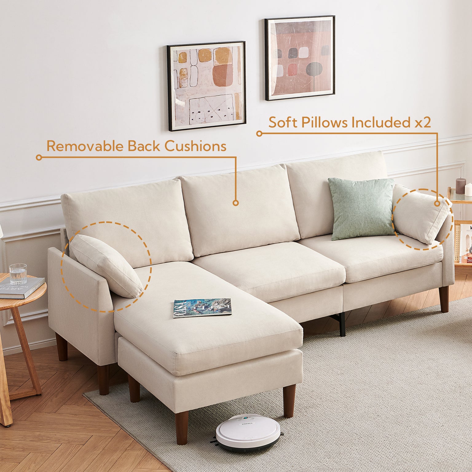Zandra Linen Sectional Sofa