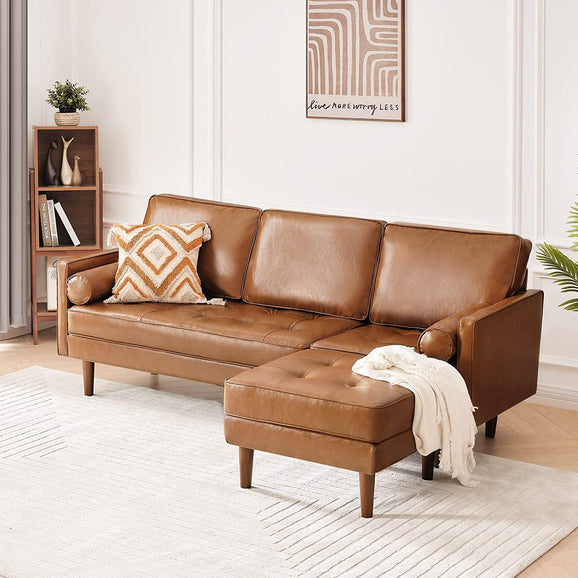 Vonanda Sofa Couch, Sectional Sofa Faux Leather Couch for Living Room and Small Space, L Shaped Couch with Reversible Chaise and Tufted Seat Cushion