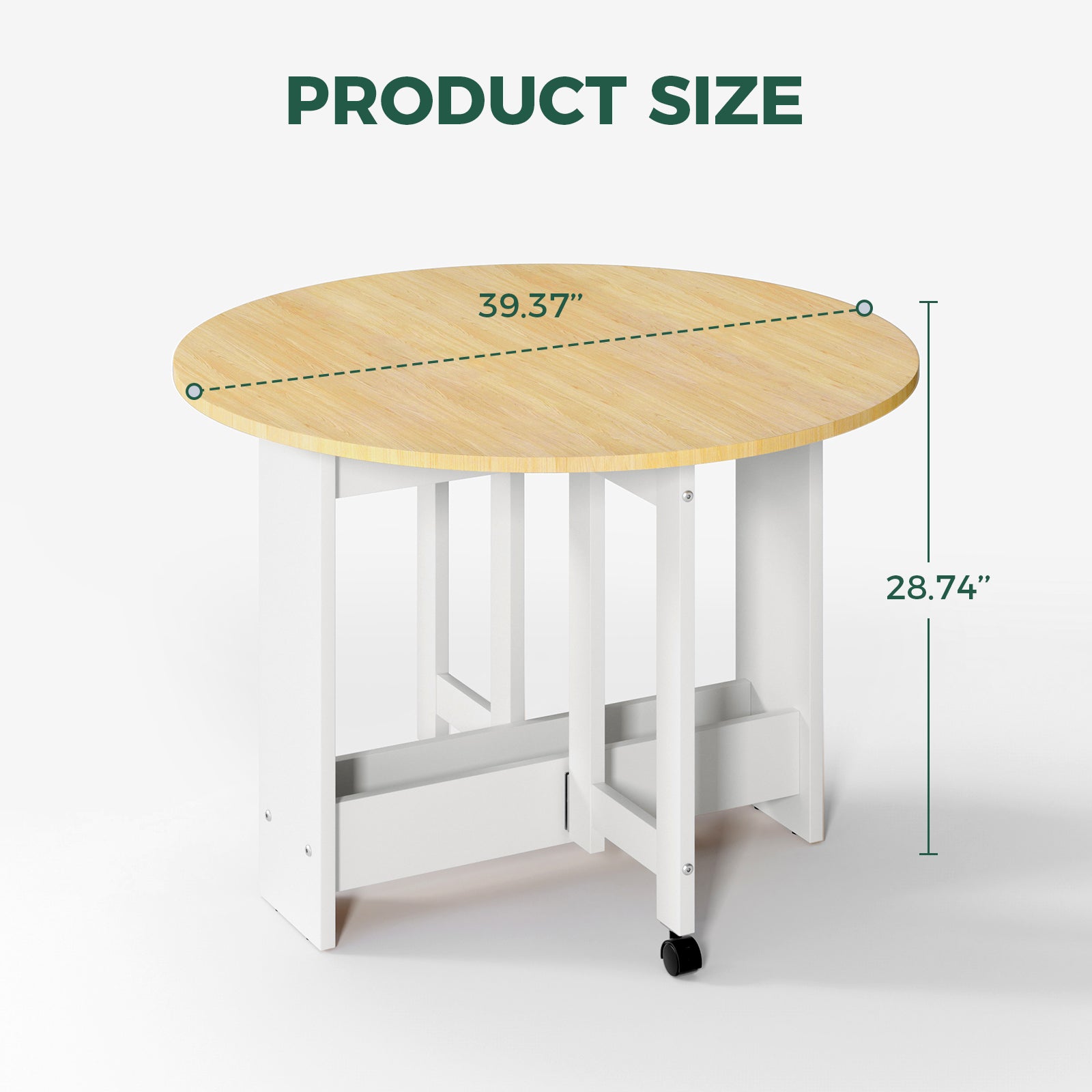 Kasshom Round Drop-Leaf Folding Dining Table
