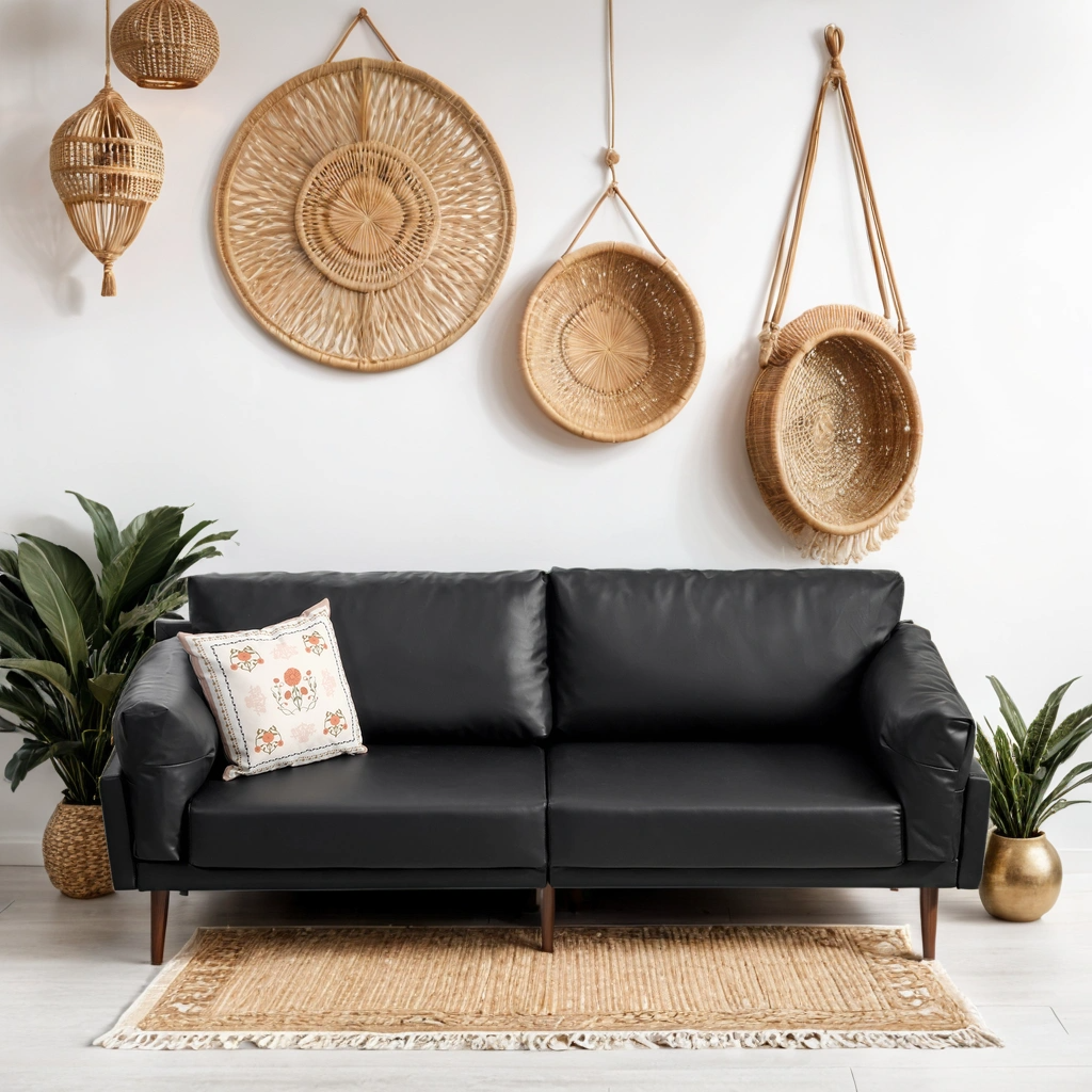 Flora Faux Leather Sofa, Black