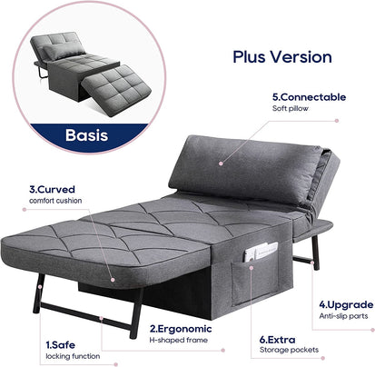 Vonanda Classic Curved Linen Guest Bed Dark Gray Sofa Bed Chair