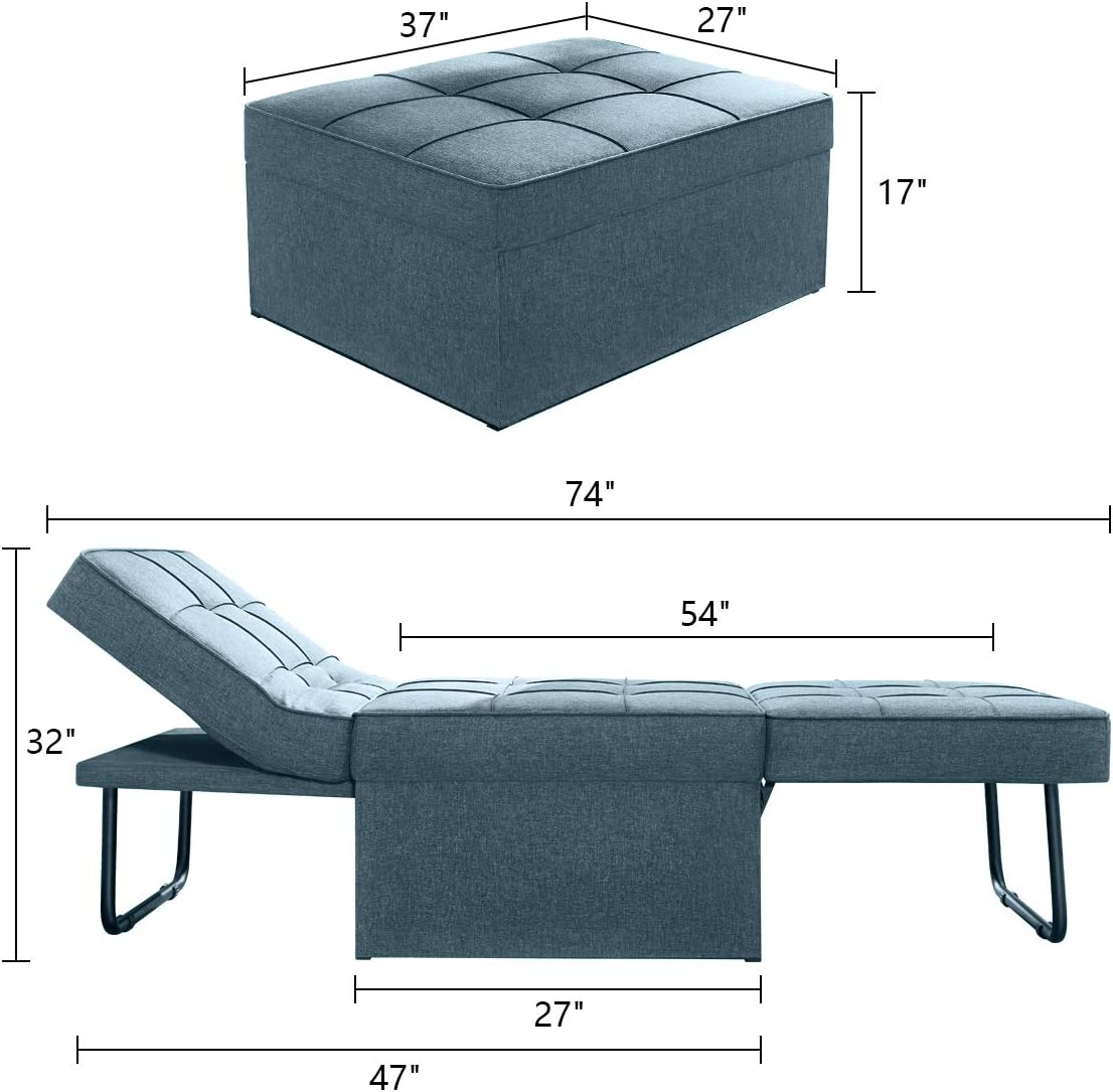 Vonanda Sofa Bed, Convertible Chair 4 in 1 Multi-Function Folding Ottoman Modern Breathable Linen Guest Bed with Adjustable Sleeper