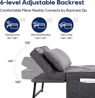 Vonanda Classic Curved Linen Guest Bed Dark Gray Sofa Bed Chair