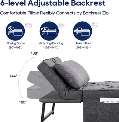 Vonanda Classic Curved Linen Guest Bed Dark Gray Sofa Bed Chair